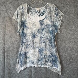 Vtg Brittany Black Asymmetric Top 2x Floral Mesh Lace Boho Fairycore‎ Y2K USA